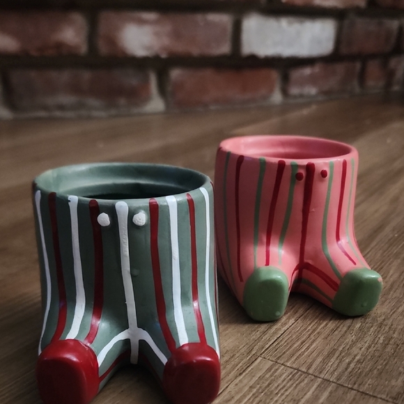 Vintage Colorful Striped Small Clown Pants Ceramic Set Of 2 Planters - Picture 2 of 5